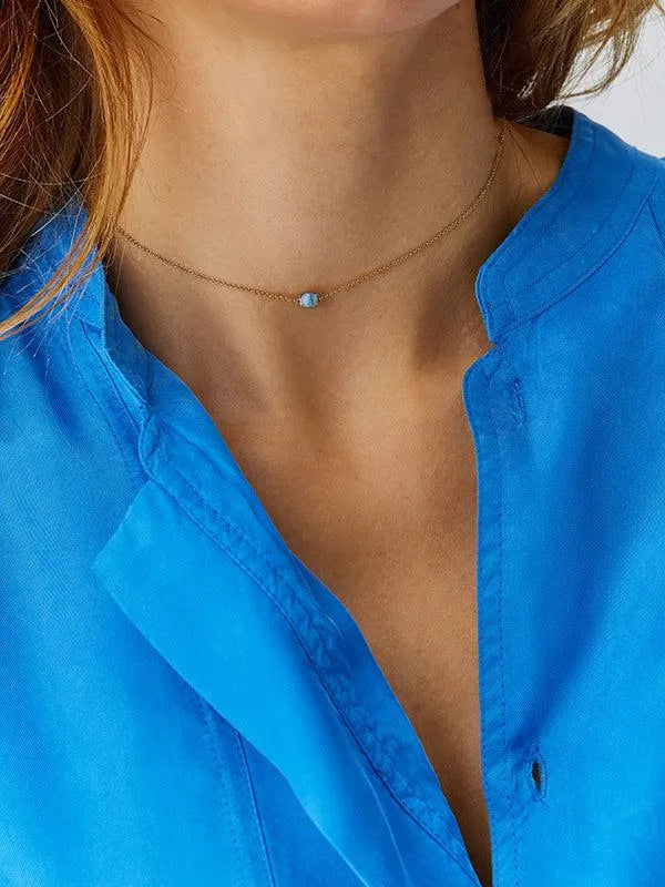 "Azure" goud, londense blauwe topaas en aquamarijn choker