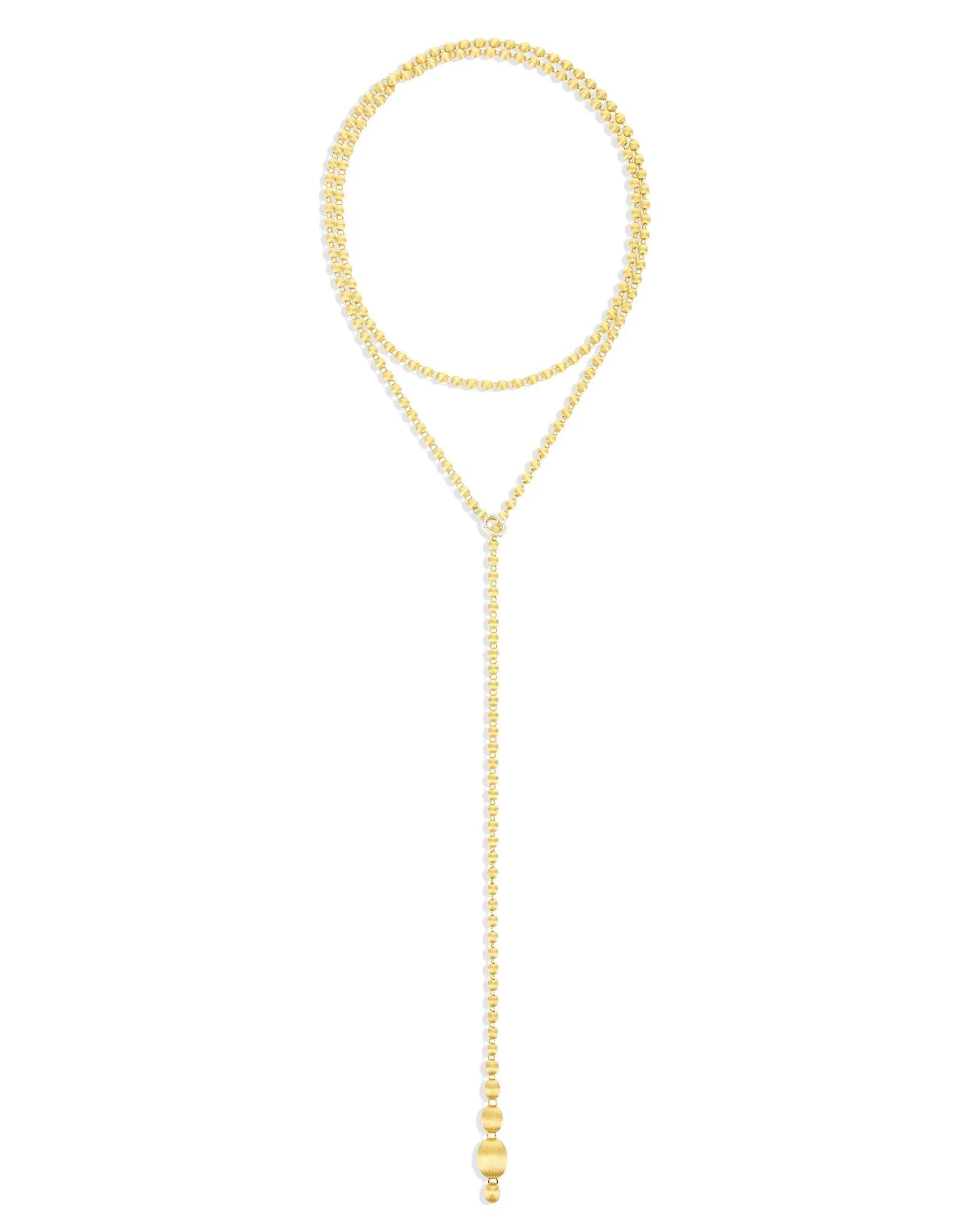 "Ivy" slanke, met de hand gegraveerde gouden boules en diamanten converteerbare statement ketting (groot)