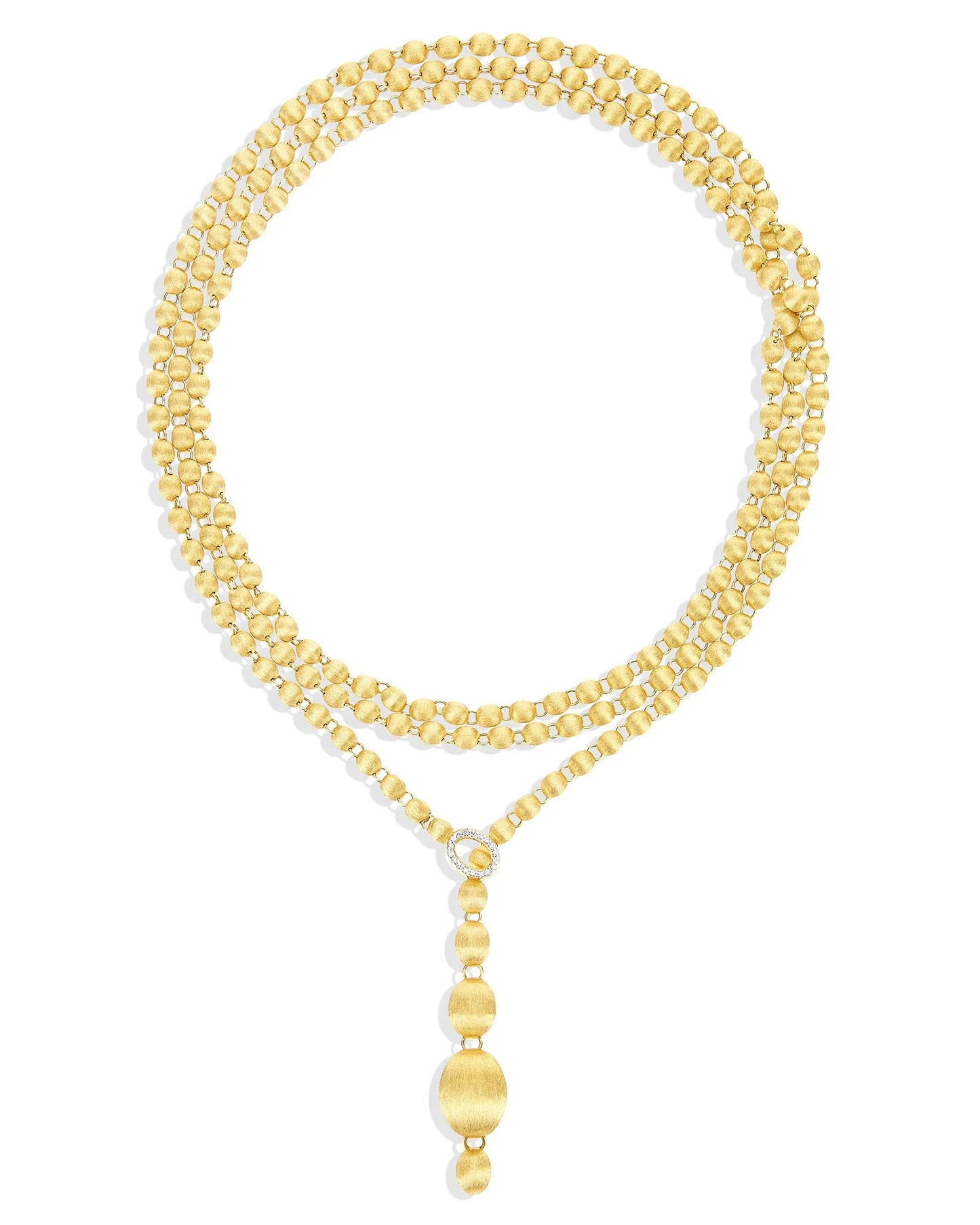 "Ivy" slanke, met de hand gegraveerde gouden boules en diamanten converteerbare statement ketting (groot)