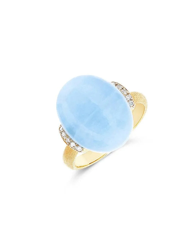 "Azure" goud, diamanten en melkachtige aquamarijnring (groot)