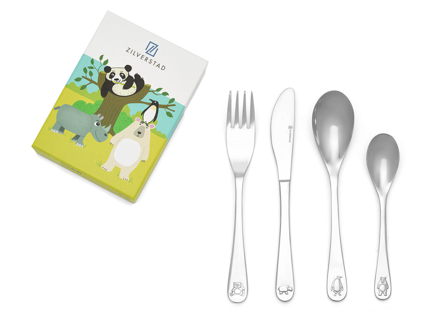 Posate per bambini Wildlife, 4 pezzi, acciaio inox