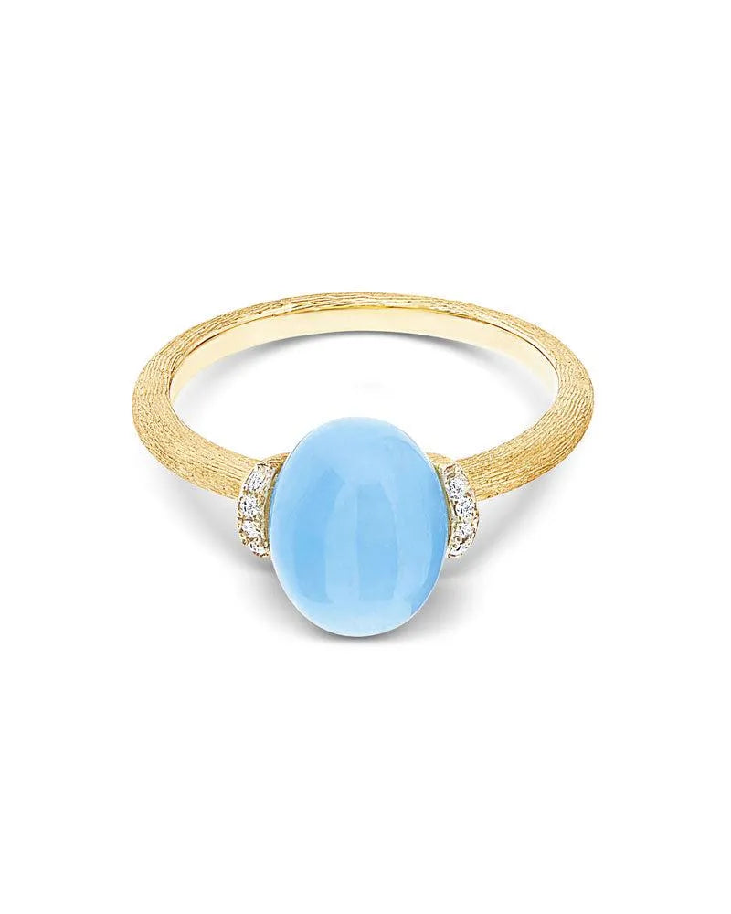 "Azure" goud, diamanten en melkachtige aquamarijnring (klein)