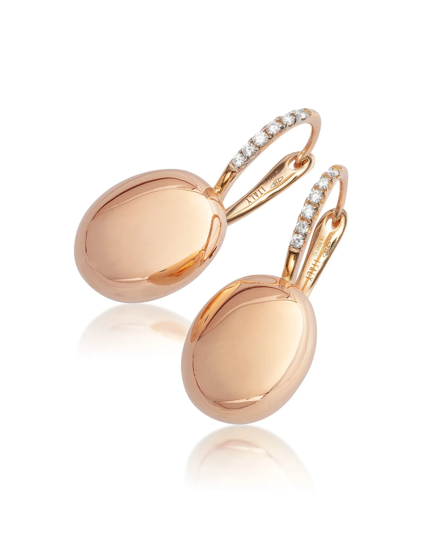 "Ciliegine" roségouden oorbellen met boules en diamanten details (medium)