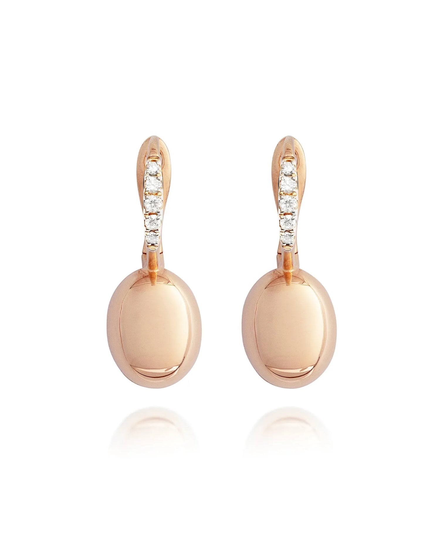 "Ciliegine" roségouden oorbellen met boules en diamanten details (klein)