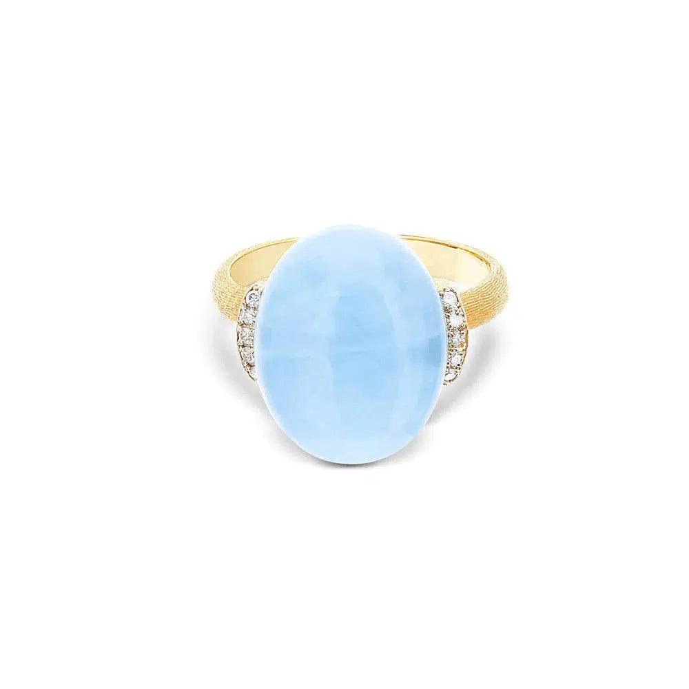 AZURE "AMULETS" GOLD, DIAMONDS AND MILKY AQUAMARINE RING (LARGE)