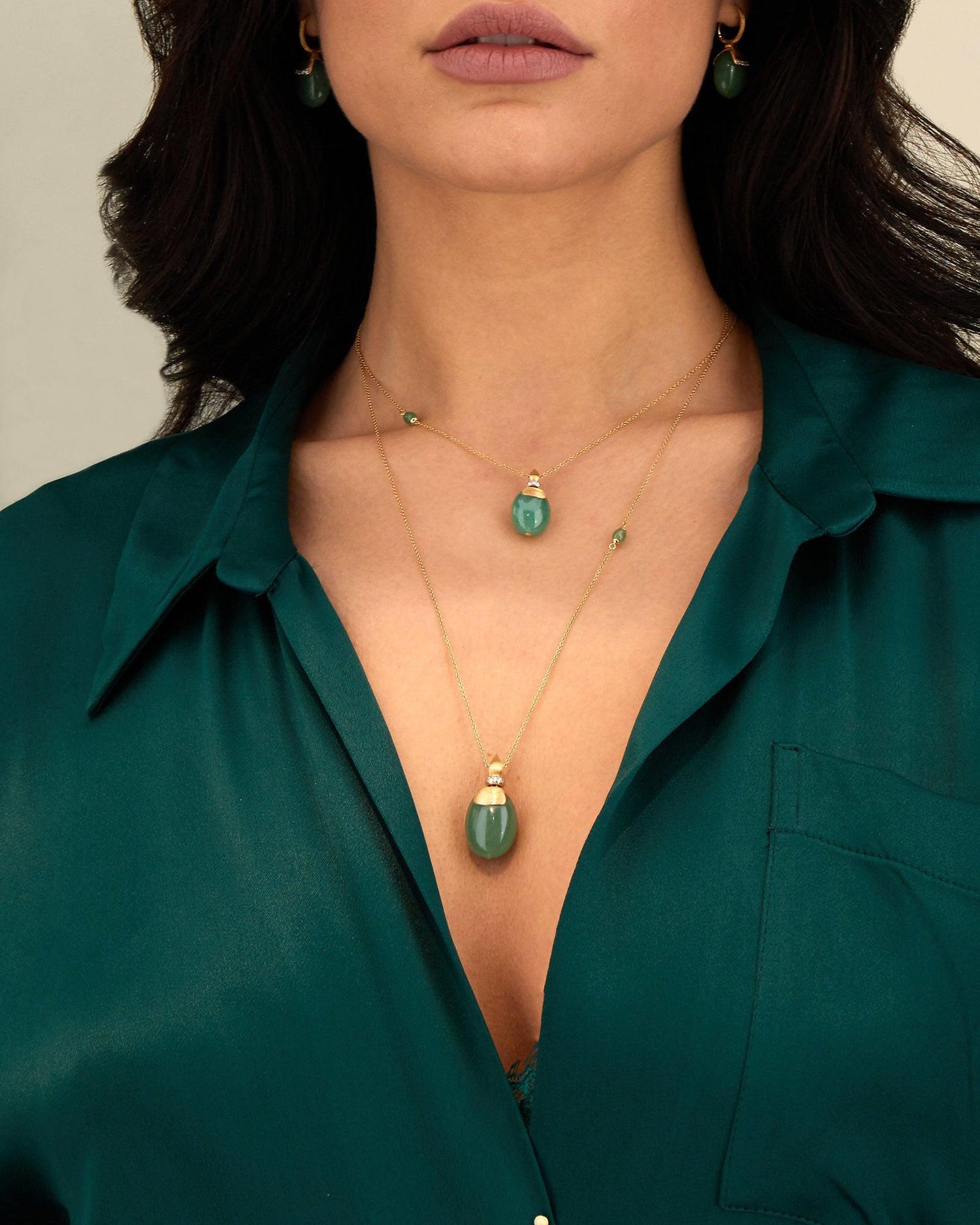 AMAZONIA "AMULETS" GOLD, DIAMONDS AND GREEN AVENTURINE PENDANT (MEDIUM)