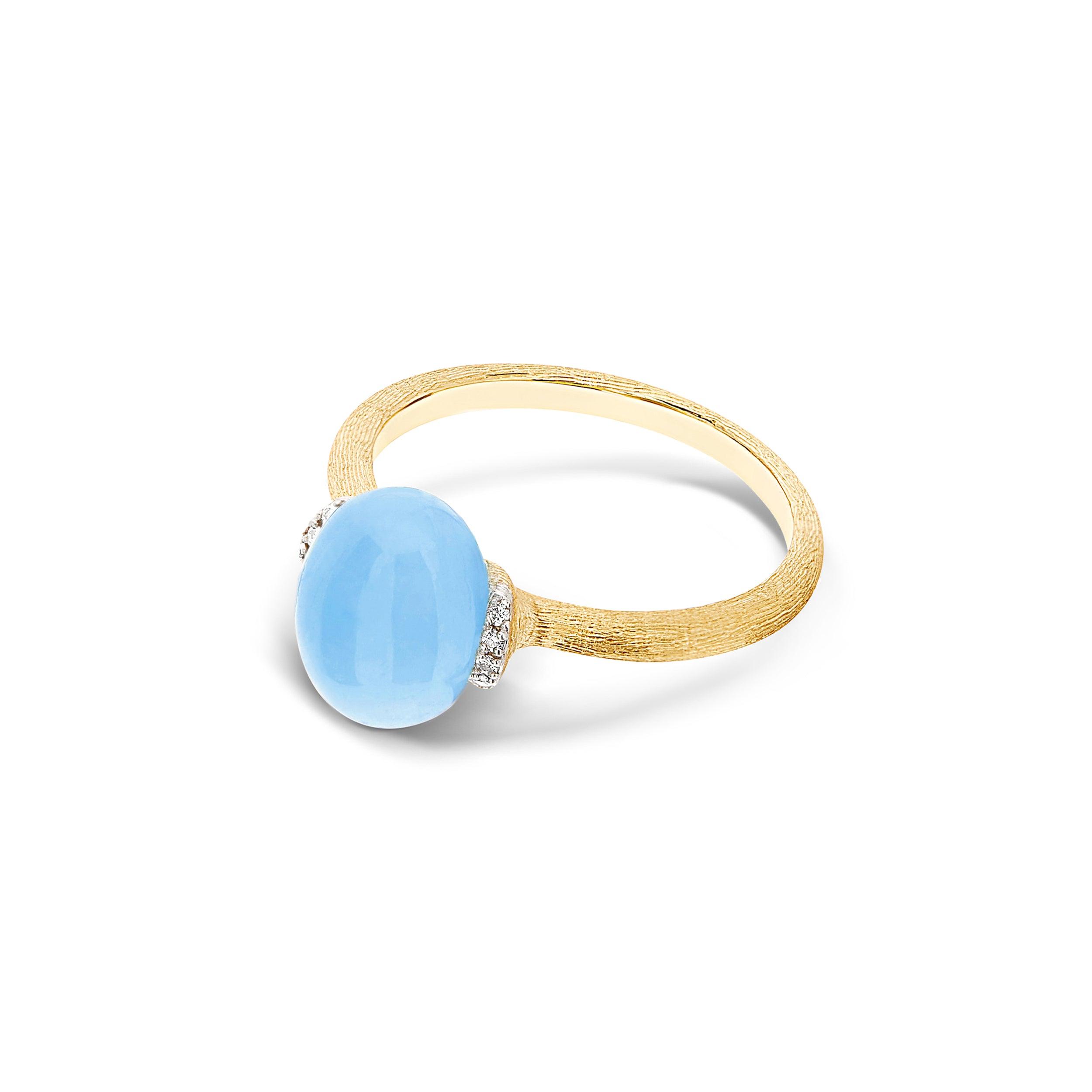 AZURE "AMULETS" GOLD, DIAMONDS AND MILKY AQUAMARINE RING (SMALL)