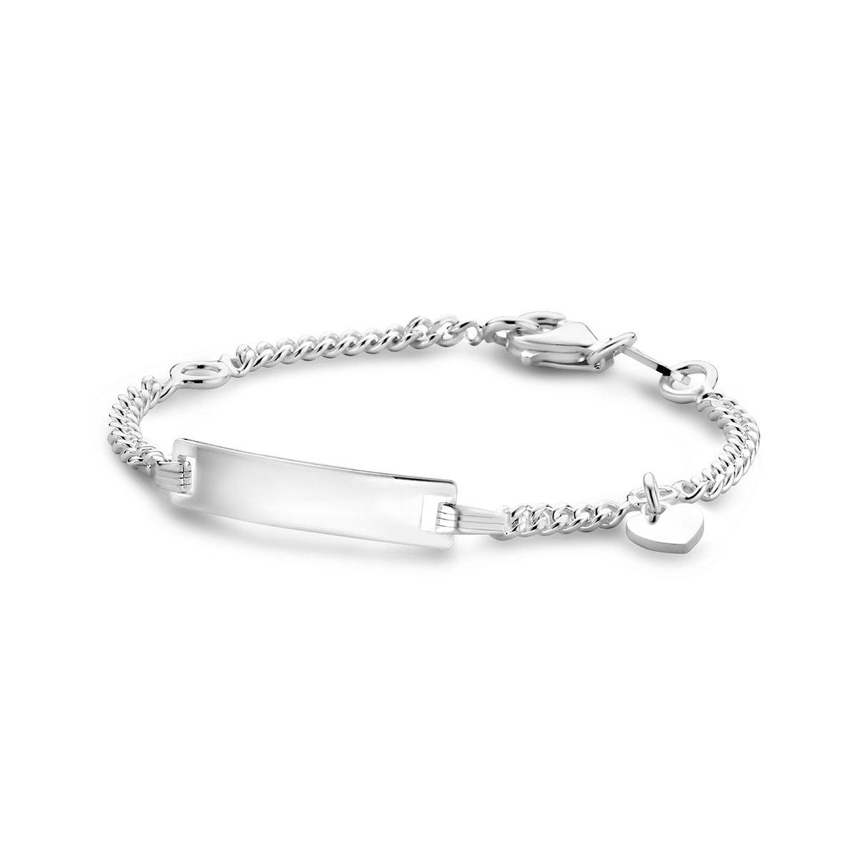 GRAVEERARMBAND HART GOURMETTE 4-ZIJDES GESLEPEN PLAAT 4,2 MM ZILVER WIT - 10.08233