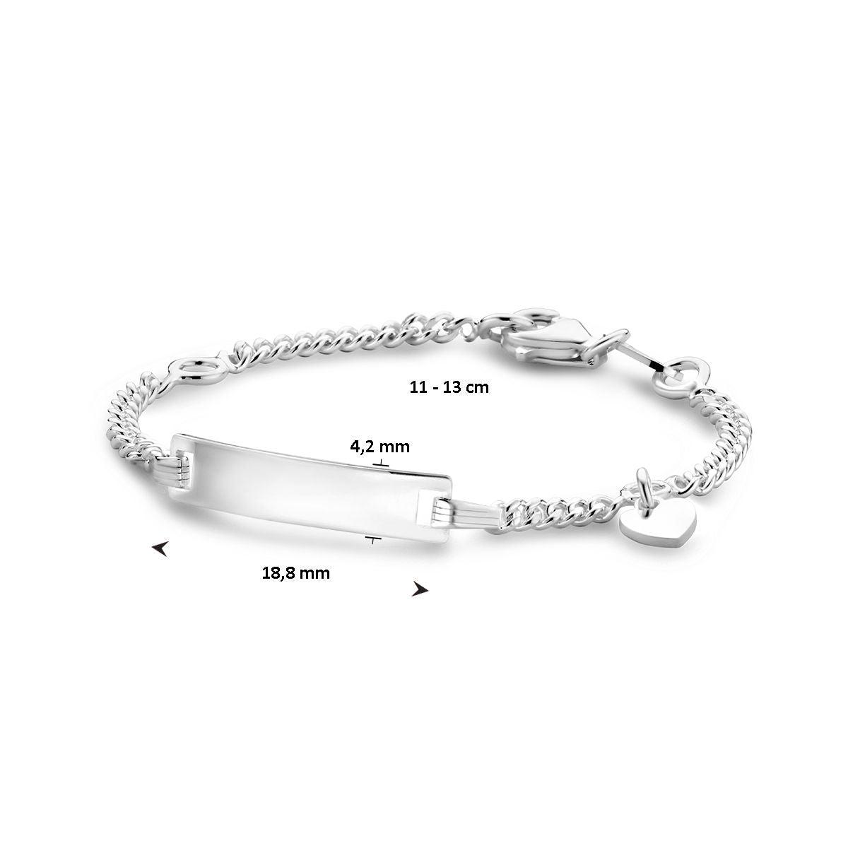 GRAVEERARMBAND HART GOURMETTE 4-ZIJDES GESLEPEN PLAAT 4,2 MM ZILVER WIT - 10.08233