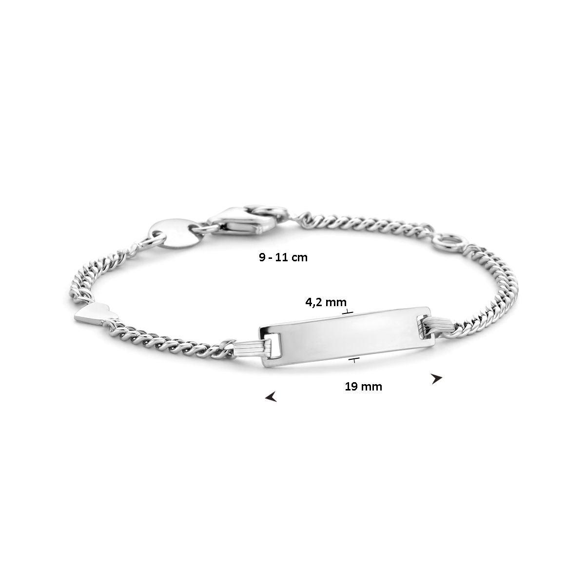 GRAVEERARMBAND HART PLAAT 4,2 MM 9 - 11 CM ZILVER GERHODINEERD - 13.27371