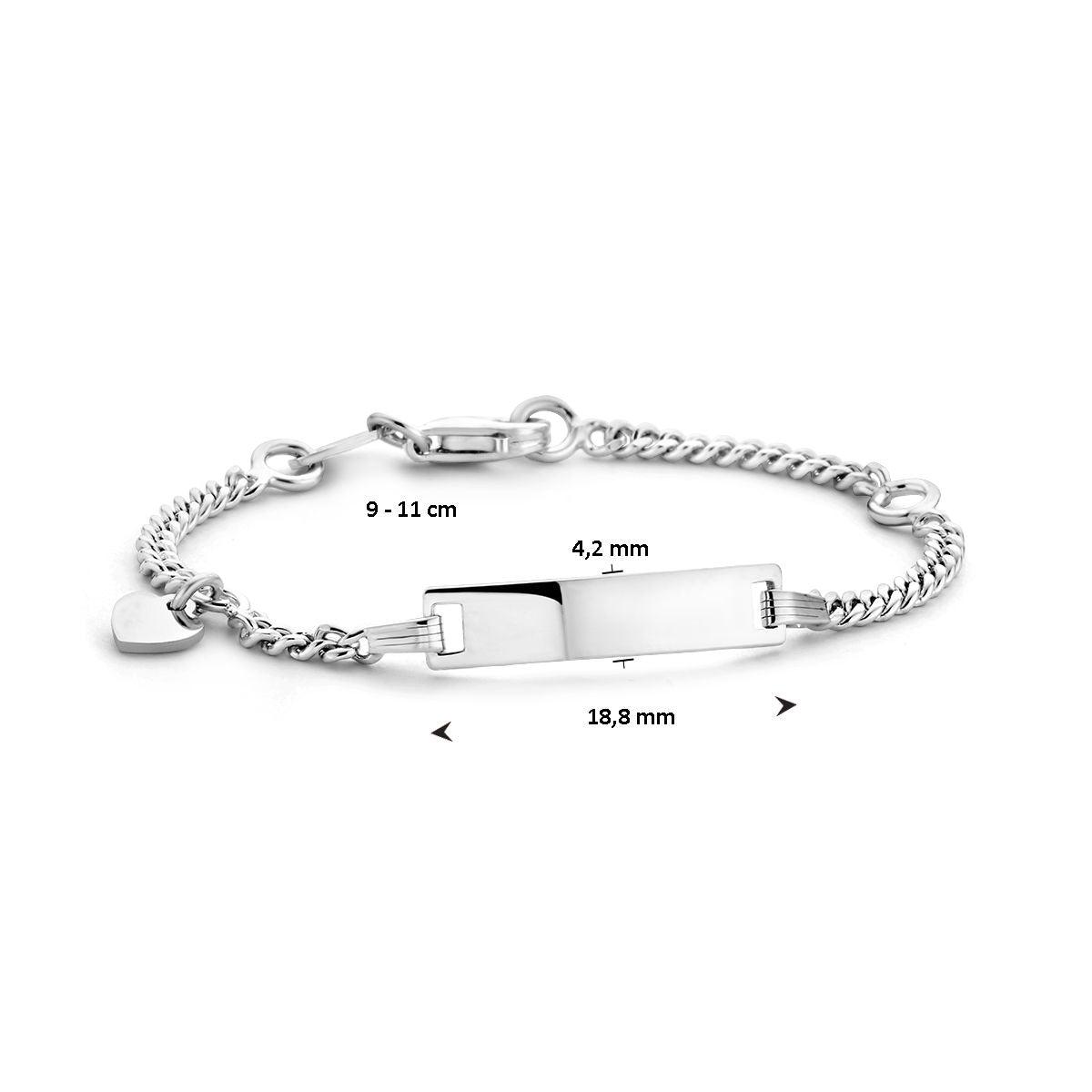 GRAVEERARMBAND HART PLAAT 4,2 MM 9 - 11 CM ZILVER GERHODINEERD - 13.27372