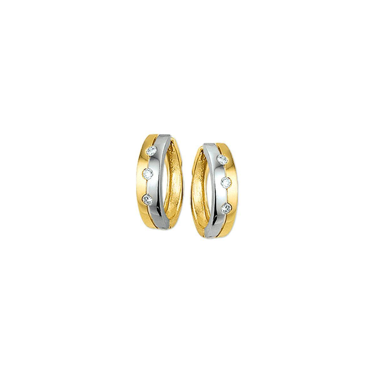 KLAPOORRINGEN ZIRKONIA 14K BICOLOR GOUD GEEL/WIT - 42.07931