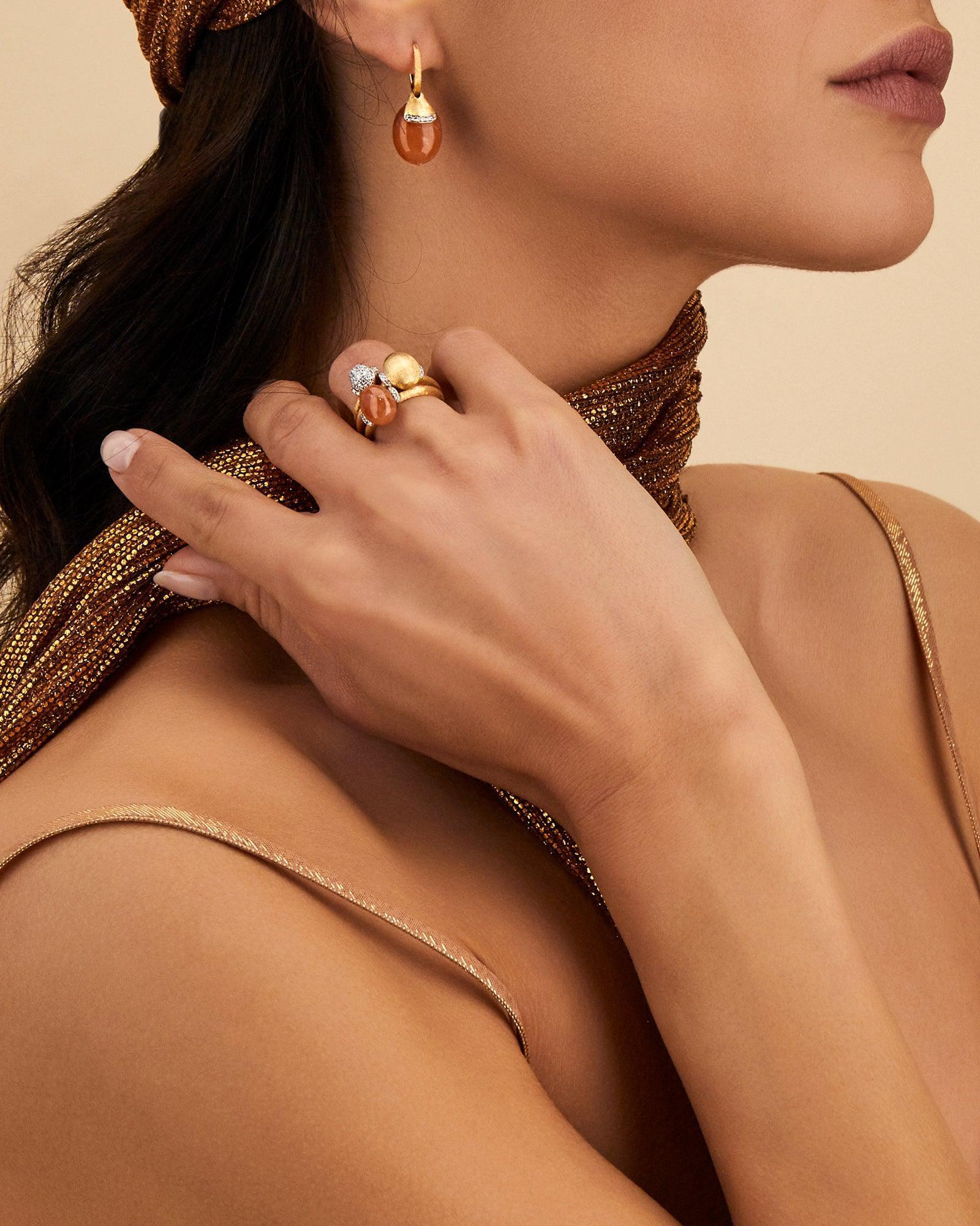 PETRA "AMULETS" GOLD, DIAMONDS AND ORANGE AVENTURINE RING (SMALL)