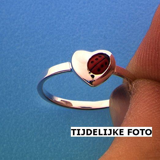 RING LIEVEHEERSBEESTJE HART ZILVER GERHODINEERD - 13.22452