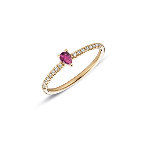 RING PEAR PAVÉ 'BRILLIANTLY' MET ROZE TOERMALIJN