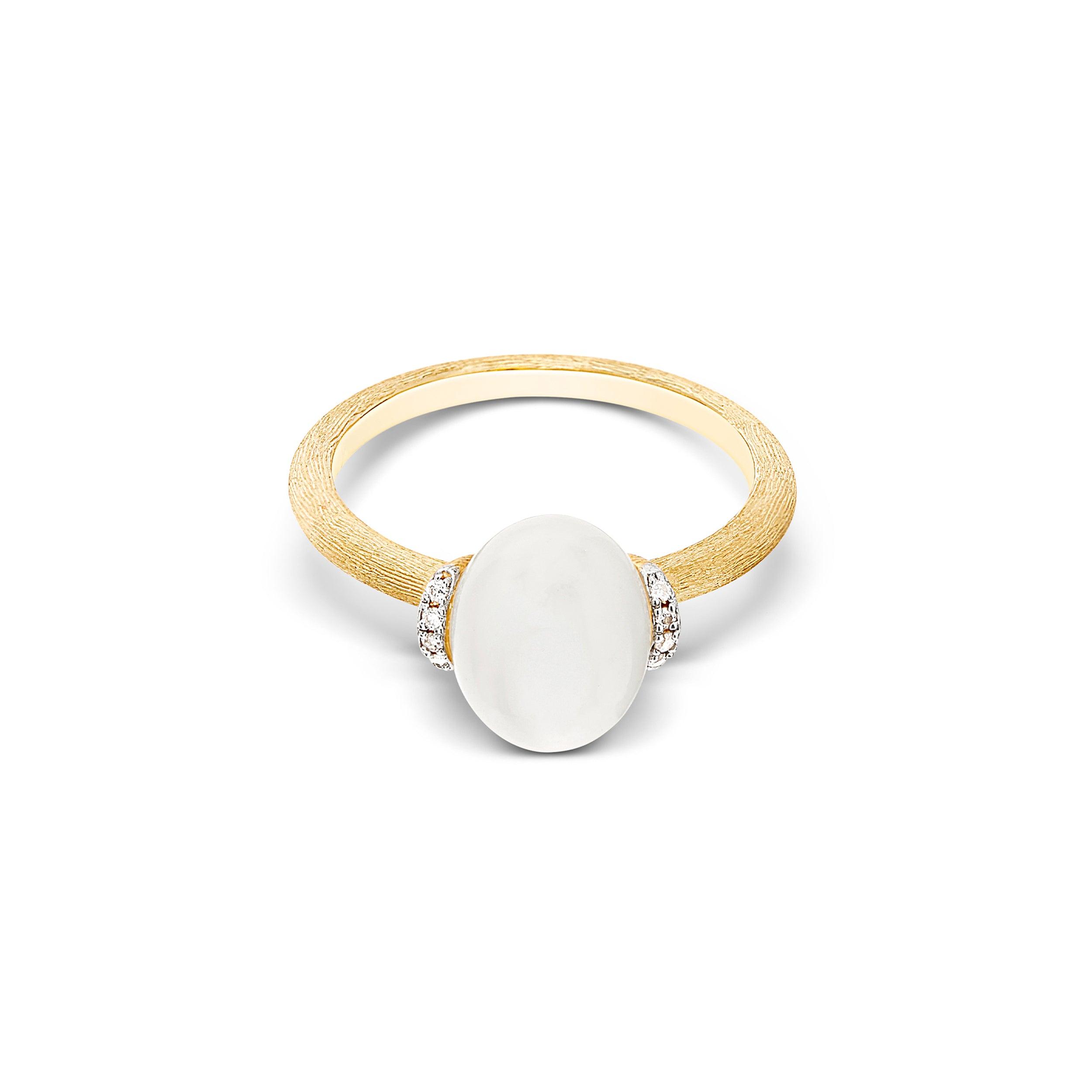 WHITE DESERT "AMULETS" GOLD, DIAMONDS AND MOONSTONE RING (SMALL)